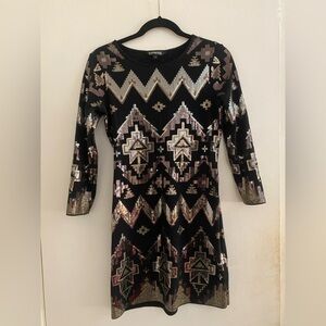 Express Metallic Long Sleeve Fitted Dress